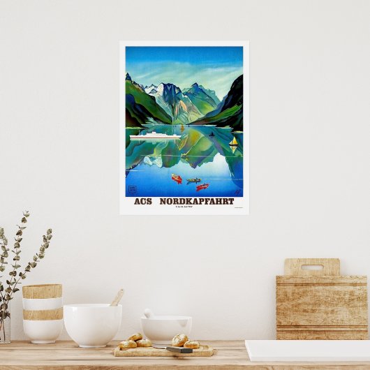 Nordkapp,ノルウェー,帆船,山の風景 ポスター (キッチン)