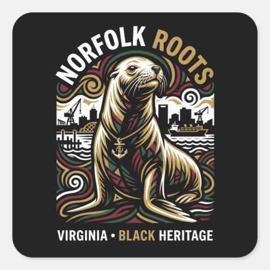 Norfolk Roots Sea Lion African American Maritime スクエアシール (正面)