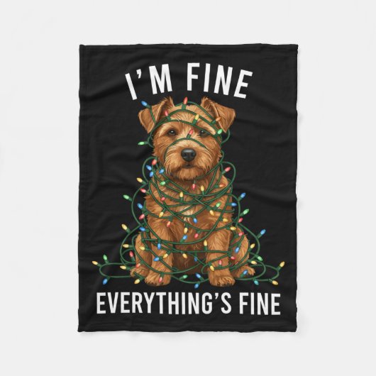 Norfolk Terrier Christmas I'm Fine Everything Is F フリースブランケット (正面)