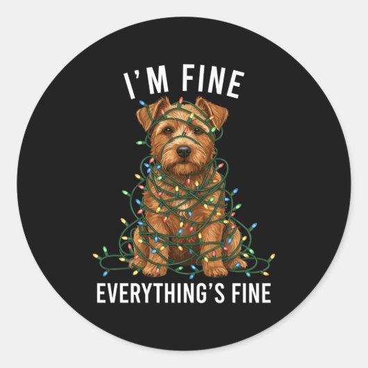 Norfolk Terrier Christmas I'm Fine Everything Is F ラウンドシール (正面)
