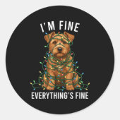 Norfolk Terrier Christmas I'm Fine Everything Is F ラウンドシール (正面)