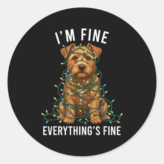 Norfolk Terrier Christmas I'm Fine Everything Is F ラウンドシール (正面)