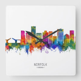 Norfolk Virginia Skyline スクエア壁時計