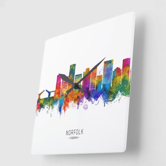 Norfolk Virginia Skyline スクエア壁時計 (傾斜)