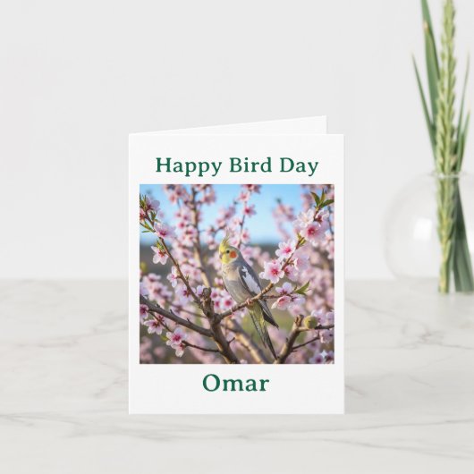 Normal Gray Cockatiel with Flowers Custom Birthday カード (正面)