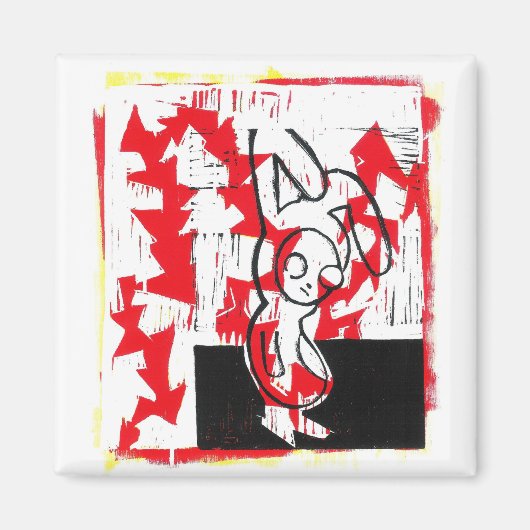 Norman the Bunny Square Magnet （赤） マグネット (正面)