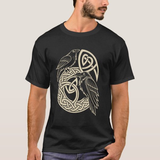 Norse Knotwork Ravens u2013 Huginn & Muninn Viking Tシャツ (正面)