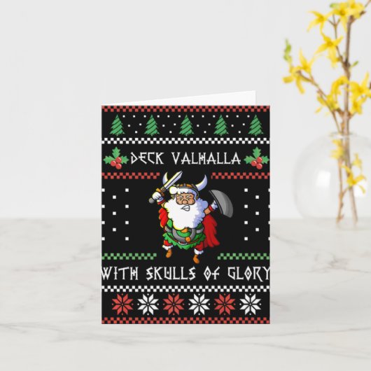 Norse Xmas Christmas Viking Deck Vhalla With Skull カード (黄色い花)