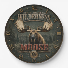 North American Rustic Moose Cabin Decor ペーパープレート
