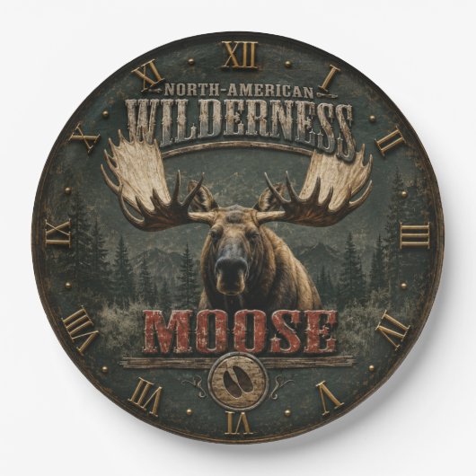North American Rustic Moose Cabin Decor ペーパープレート (正面)