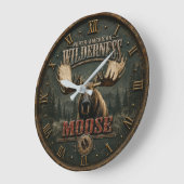 North American Rustic Moose Cabin Decor ラージ壁時計 (傾斜)
