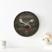 North American Rustic Moose Cabin Decor ラージ壁時計 (ホーム)