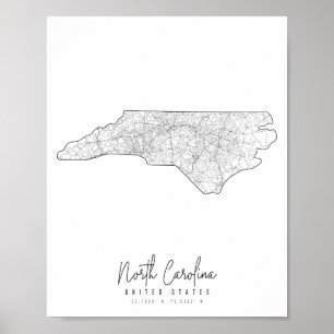 North Carolina Minimal Street Map ポスター