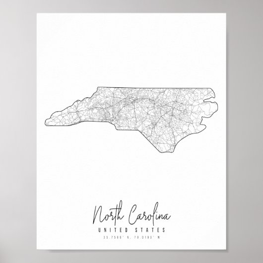 North Carolina Minimal Street Map ポスター (正面)