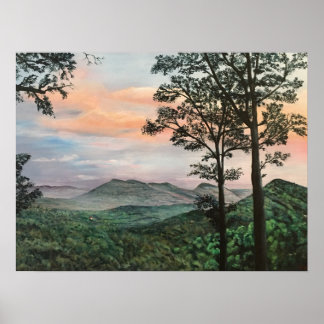 North Carolina Mountain Sunrise Acrylic Painting ポスター