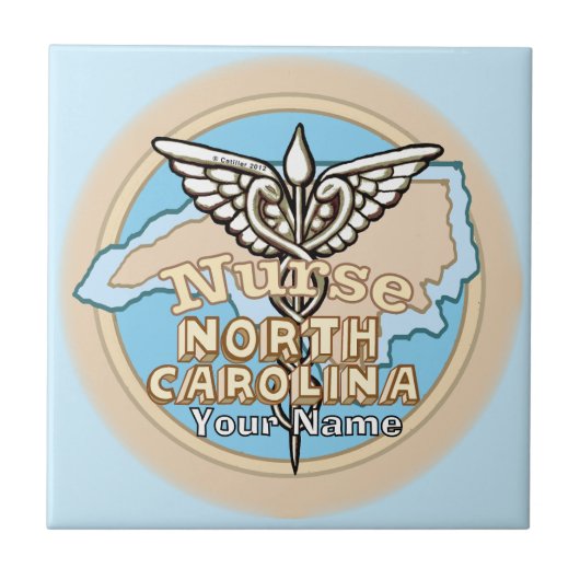 North Carolina Nurse Caduceus Ceramic Tile タイル (正面)