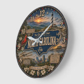 North Carolina Tar Heel State Mountain Coastal ラージ壁時計 (傾斜)