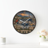North Carolina Tar Heel State Mountain Coastal ラージ壁時計 (ホーム)