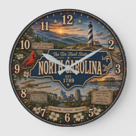 North Carolina Tar Heel State Mountain Coastal ラージ壁時計