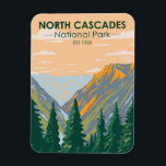 North Cascades National Park Washington Vintage マグネット<br><div class="desc">North Cascades vector artwork design. The park consists of a northern and southern section,  bisected by the Skagit River that flows through the reservoirs of Ross Lake National Recreation Area.</div>