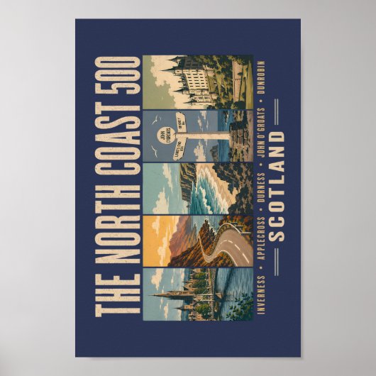 North Coast 500 Scotland Landmarks Illustration ポスター (正面)