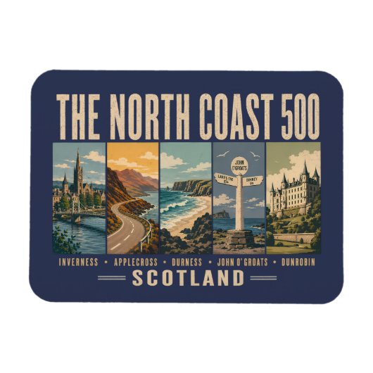 North Coast 500 Scotland Landmarks Illustration マグネット (横)