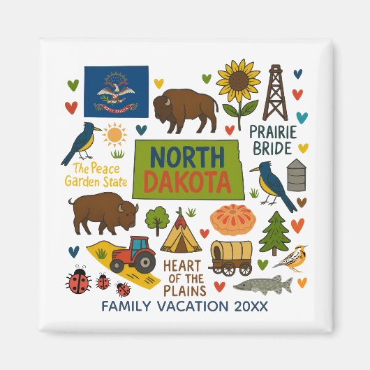 North Dakota Family Trip Keepsake Personalized マグネット (正面)