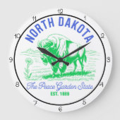 North Dakota Peace Garden State Bison  ラージ壁時計 (正面)