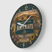 North Dakota Peace Garden State Prairie Rustic ラージ壁時計 (傾斜)