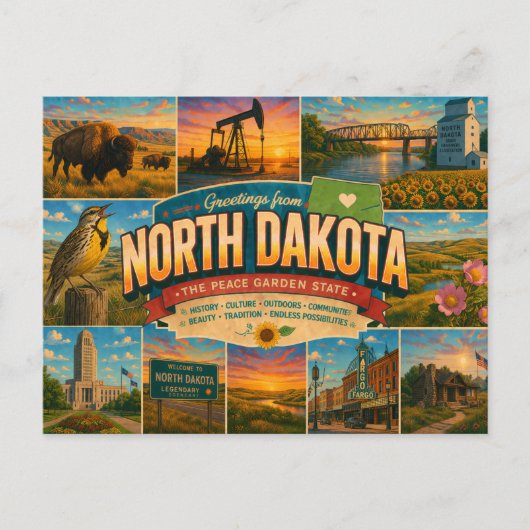 North Dakota Postcard ポストカード (正面)