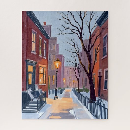 North End Winter Boston Watercolor Painting ジグソーパズル (縦)