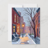 North End Winter Boston Watercolor Painting Card (正面)