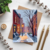 North End Winter Boston Watercolor Painting Card