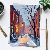 North End Winter Boston Watercolor Painting Card