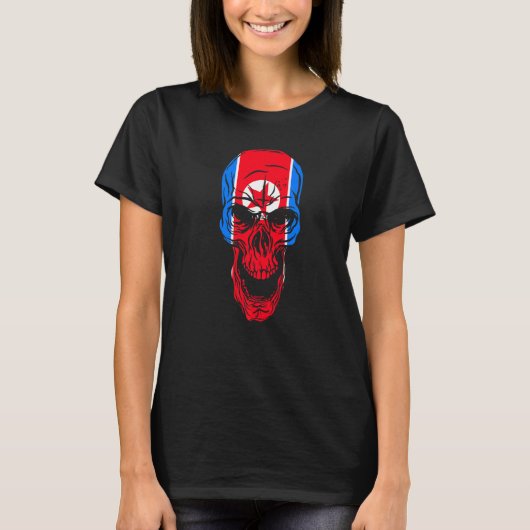 North Korea Flag Colours Skull Tシャツ (正面)
