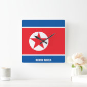 North Korea Flag Dazzling Patriotic スクエア壁時計 (ホーム)