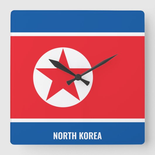 North Korea Flag Dazzling Patriotic スクエア壁時計 (正面)