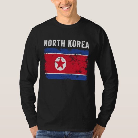 North Korea Flag Distressed Men Women North Kore Tシャツ (正面)