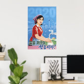 North Korea Propaganda Poster COVID-19 Let's wash ポスター (ホームオフィス)