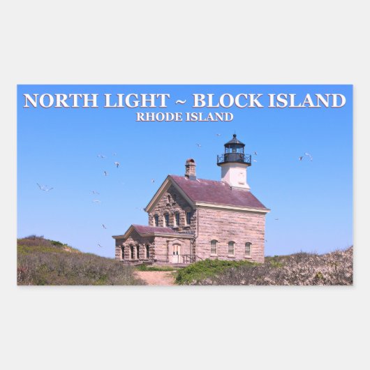 North Light house, Block Island RI Stickers 長方形シール (正面)