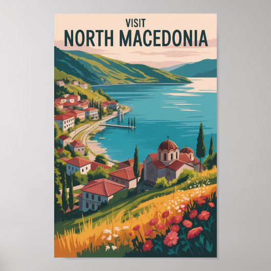 North Macedonia Skyline Illustration Travel Art ポスター (正面)