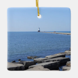 North Pierhead Light house, Ludington, MI Ceramic セラミックオーナメント