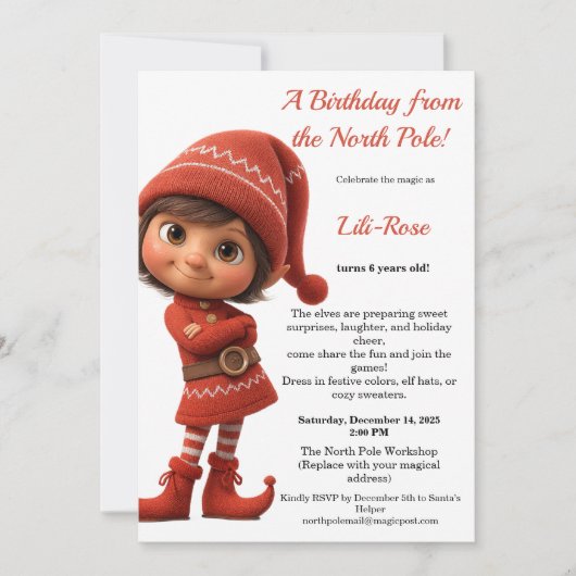 North Pole Birthday Magic | Enchanted Elf 招待状 (正面)