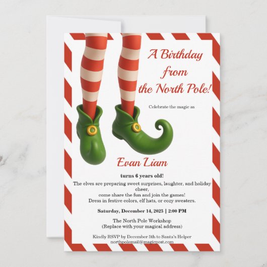 North Pole Birthday Magic | Enchanted Elf 招待状 (正面)