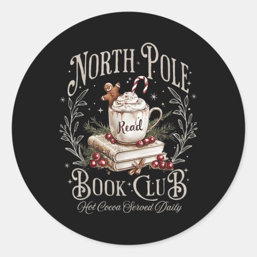 North Pole Book Club Christmas Bookish Xmas Books  ラウンドシール (正面)