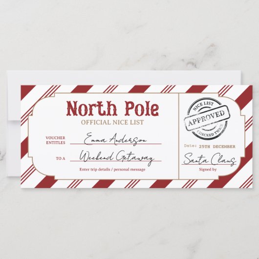 North Pole Christmas Gift Voucher Nice List Ticket (正面)