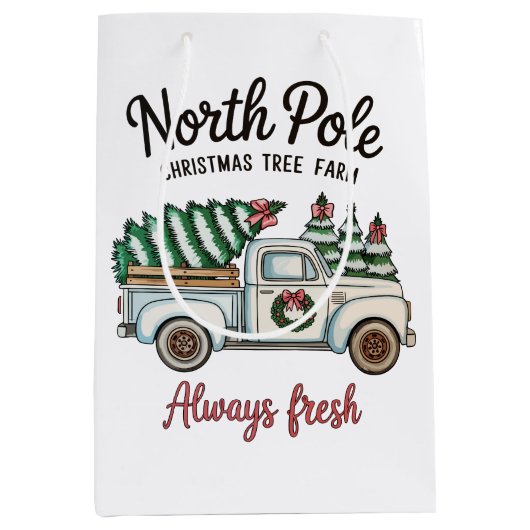 North Pole Christmas Tree Farm Always Fresh Truck ミディアムペーパーバッグ (正面)