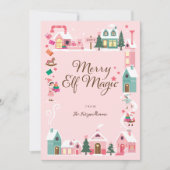 North Pole Elf Workshop Santa Claus Pink Village シーズンカード (正面)