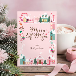 North Pole Elf Workshop Santa Claus Pink Village シーズンカード