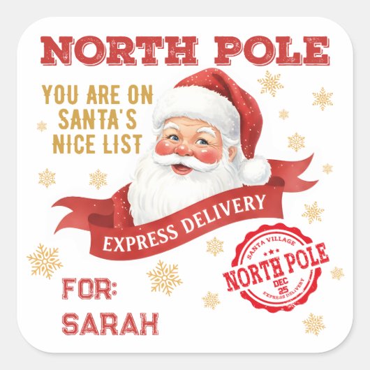 North Pole Express Delivery Santa Christmas スクエアシール (正面)